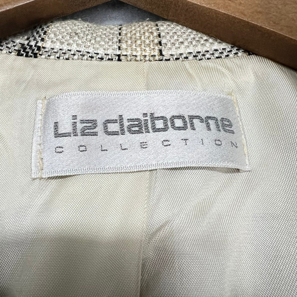 Vintage Liz Claiborne‎ Plaid Silk Blend Tweed Blazer Jacket Womens 8 One Button - Picture 4 of 13